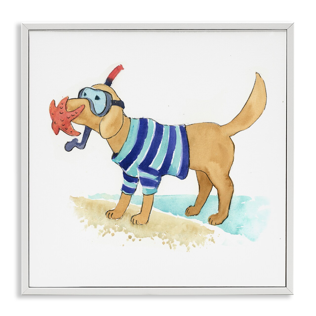 Stupell Industries Sandy Dog with Snorkel Framed Giclee Wall Art Design by Geoff Allen